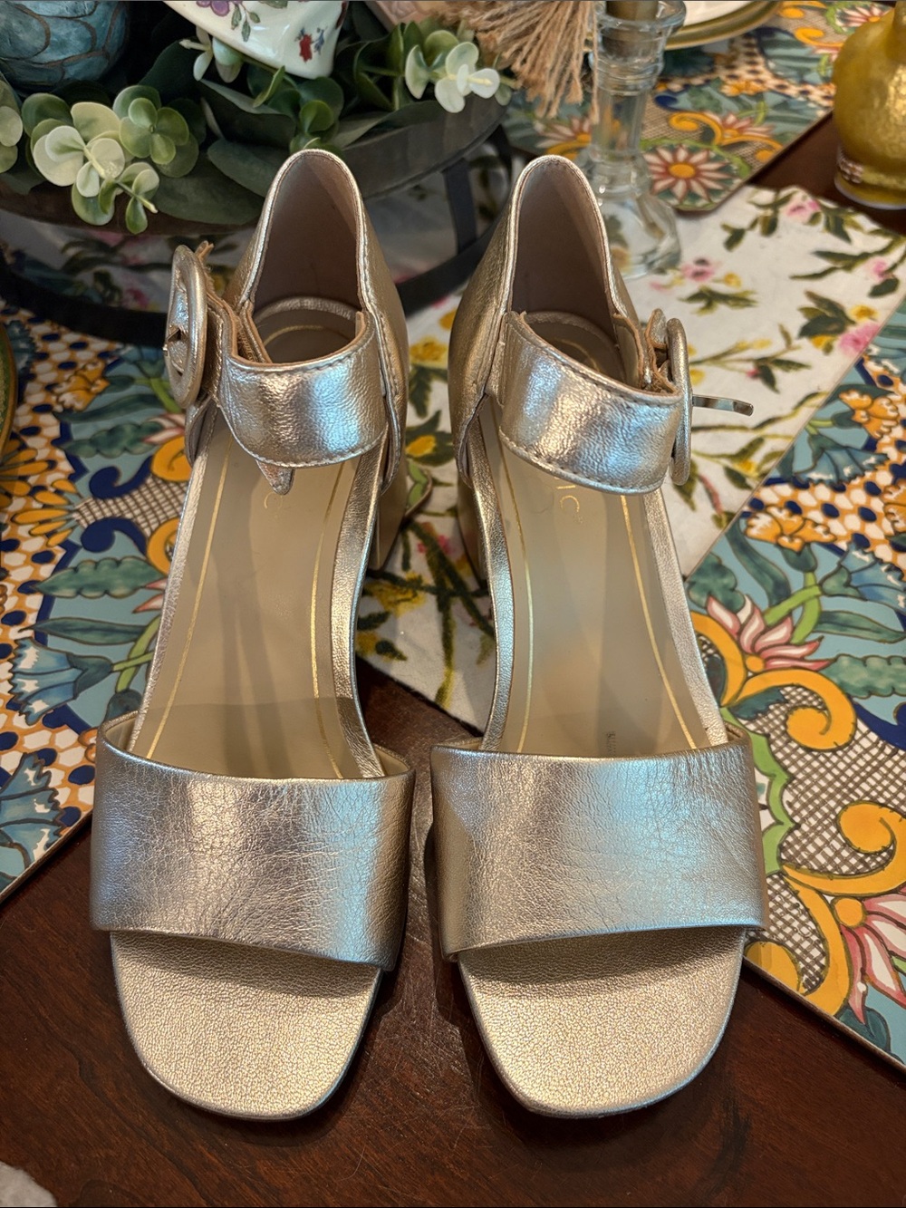 Vionic Metallic Silver Block Heel Sandals - Picture 2 of 12